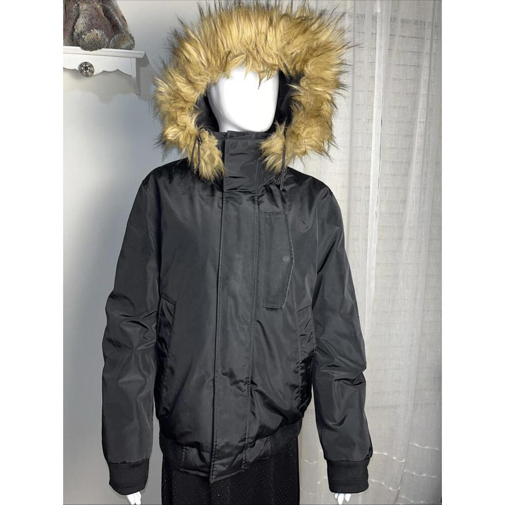 Marc New York Men’s Black Bomber Jacket Parka Fur Trim Detachable Hood Small